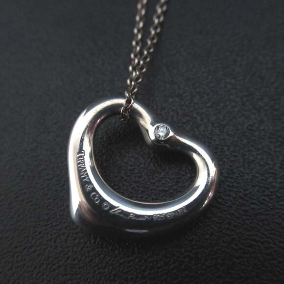 Tiffany & Co. Open Heart 2P Diamond Necklace Pendant in 925SV Silver for Women